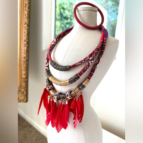 Tribal Style Feather Statement Necklace - Picture 1 of 12
